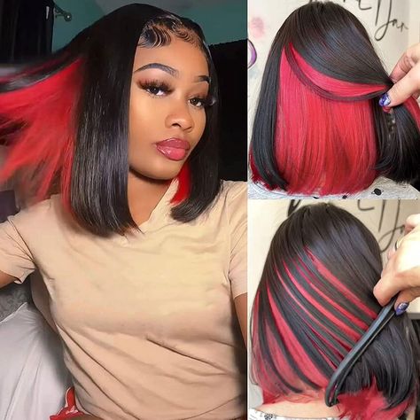 Highlights Bob, Red Peekaboo, Lace Front Bob Wigs, Highlight Bob, Highlights Red, Kort Bob, Peekaboo Highlights, Short Straight Bob, Bob Lace Front Wigs