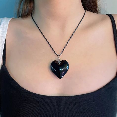 Chunky Black Heart Shaped Pendant Necklace Leather Rope Large Big - Black Heart Shaped Necklace - Pendant Necklace - Leather Rope - Adjustable - Chunky, Large ,Big ** Bundle And Save ** Black Chain Necklace, Gold Costume Jewelry, Heart Shaped Pendant Necklace, Big Jewelry, Heart Shaped Pendant, Black Choker Necklace, Necklace Leather, Heart Shaped Necklace, Beads Chain