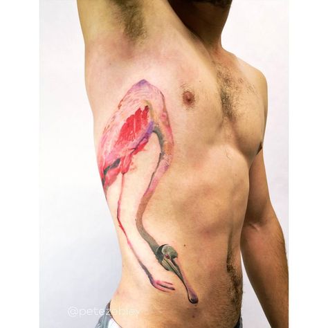 Pretty Roseate Spoonbill foraging for food, done on guys side. This piece was created by Pete Zebley, an artist based in Philadelphia. Spoonbill Bird, Flamingo Tattoo, Roseate Spoonbill, Saved Tattoo, Best Tattoo Ideas, Bird Tattoo, Watercolour Inspiration, Pink Bird, Time Tattoos