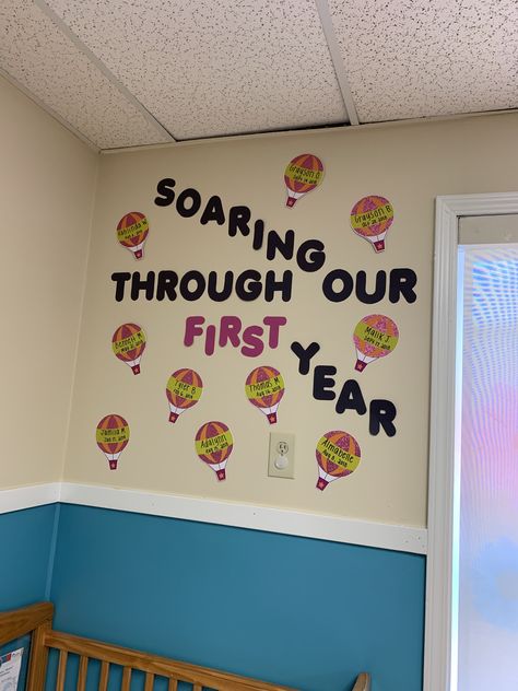 Infant Classroom Birthday Wall, Infant Room Birthday Board Ideas, Birthday Board For Infants, Infant Classroom Ideas Daycares Nurseries, Infant Classroom Bulletin Boards, Infant Room Daycare Birthday Board, Infant Door Ideas, Infant Room Door Decorations, Birthday Wall Ideas For Daycare