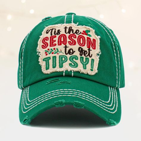 Green Tis The Season To Get Tipsy Distressed Holiday Style Embroidered Patch Statement Hat Baseball Trucker Fashion Cap Crown Circumference : 23" Crown Height : 4.25" Brim Width : 2.75" Material : 100% Cotton Adjustable Closure Theme: Christmas , Message Worded , Vintage , Black , Red , Green , White , Festive G 1469 H Bundle To Save On Shipping Vintage Baseball Cap, Wash Baseball Cap, Vintage Baseball Caps, Distressed Hat, Rhinestone Fashion, Vintage Baseball, Christmas Hat, Scrunchie Hairstyles, Ball Cap