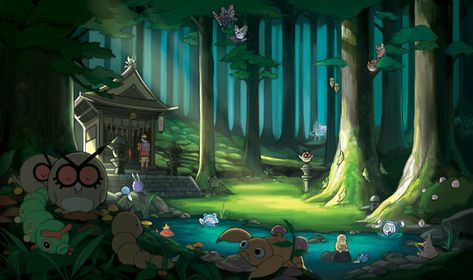 *** Pokemon Environment, Home In Korea, Pokemon Variations, Pokemon Series, Green Pokemon, Shrines Art, Cool Pokemon Wallpapers, Pokemon Trainers, Gold Pokemon