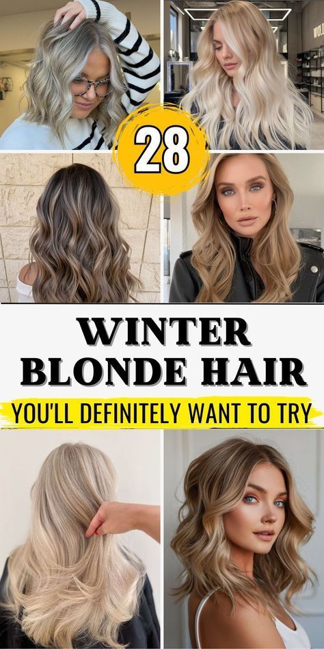 Blond Hair For Winter, Medium Length Balayage, Balayage Tones, Winter Hair Ideas, Highlights Low Lights, Cool Balayage, Winter Blonde Hair, Winter Blonde, Bright Highlights