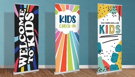 Children Ministry Logo, Youth Room Ideas, Kids Church Rooms, Kids Banner, Welcome Banners, Children Ministry, Children Church, Pop Up Banner, Church Signs