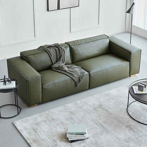 MABOLUS AABB678115704801ML&Color&Size Leather Sofa | Wayfair Extendable Sofa, Sofa Colour Combinations, Leather Sofa Modern, Modern Leather Couch, Green Leather Sofa, Sofa Modern, Leather Couch, Sofa Colors, Living Room Furniture Sofas