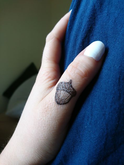 Acorn Tattoo, Finger Tattoo, Matching Tattoo, Stick And Poke, Finger Tattoos, Tattoo Idea, Pine Cones, Triangle Tattoo, Geometric Tattoo