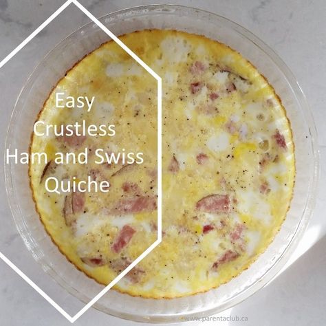 Easy Crustless Ham and Swiss Quiche | Crustless Ham And Swiss Quiche, Ham And Swiss Egg Bake, Ham And Swiss Quiche, Swiss Cheese Quiche, Swiss Quiche, Easy Ham Recipes, Quiche Recipes Crustless, Ham Quiche, Egg Quiche