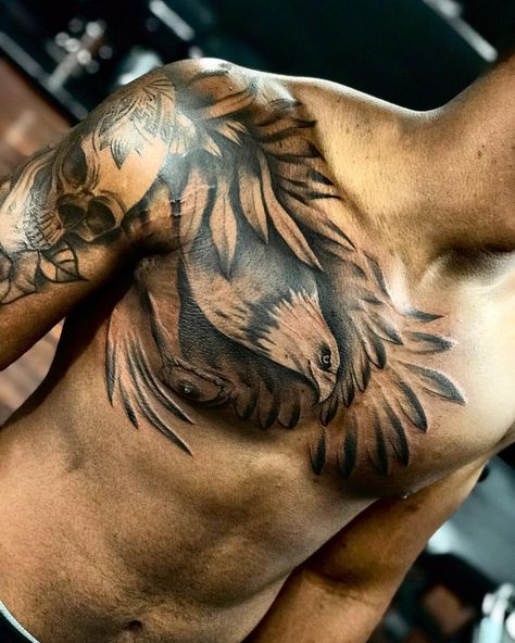 @tattoo.sal freehand eagle big chest tattoo Only in @seventhsealtattoo —— For info and booking Tattoo.sal13@gmail.com —— #realismtattoo… Half Chest Tattoo, Chest Tattoo Designs Female, Owl Tattoo Chest, Lion Chest Tattoo, Eagle Chest Tattoo, Arm Tattoos Black, Tattoo Font For Men, Fire Fighter Tattoos, Free Hand Tattoo