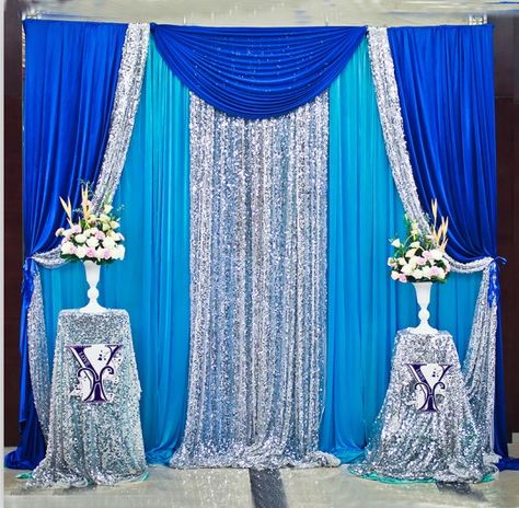 Free Shipping Royal Blue Sqeuin Wedding Backdrop Stand Curtain For wedding decoration 3X3M 3X6, Rose Petals Wedding Table, Royal Blue Wedding Decorations, Diy Drapes, Blue Wedding Centerpieces, Blue Wedding Decorations, Royal Decorations, Wedding Stage Backdrop, Rose Petals Wedding, Wedding Ceremony Ideas