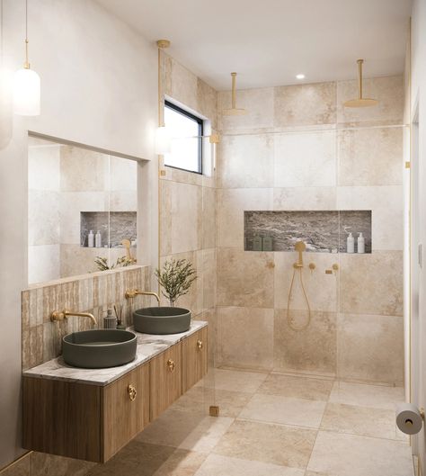 Courtney & Grant Mediterranean Lux Complete Bathroom Package | The Block 2024 | Beaumont Tiles Scandinavian Tile, Eclectic Tile, Lantern Tile, Entry Tile, Purple Tile, Block House, Brick Look Tile, Tile Splashback, Plank Tiles