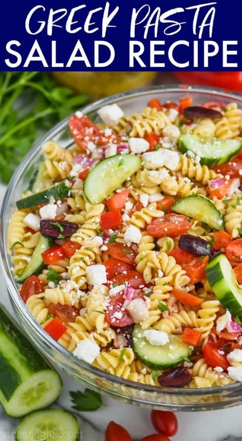 This Greek Pasta Salad is an easy recipe that is perfect to take to BBQs and cookouts. Save the left overs for lunch the next day, they are delicious! Dressed up with my Greek Dressing recipe, you will love this simple yet delicious side dish. Simple Side Dishes For Cookout, Easy Greek Pasta Salad Recipe, Easy Pasta Salad Recipes Cold Simple, Cold Pasta Salad Recipes Easy, Pasta Salad Greek, Greek Pasta Salad Dressing, Greek Dressing Recipe, Easy Cold Pasta Salad, Pasta Salad Dressing Recipe