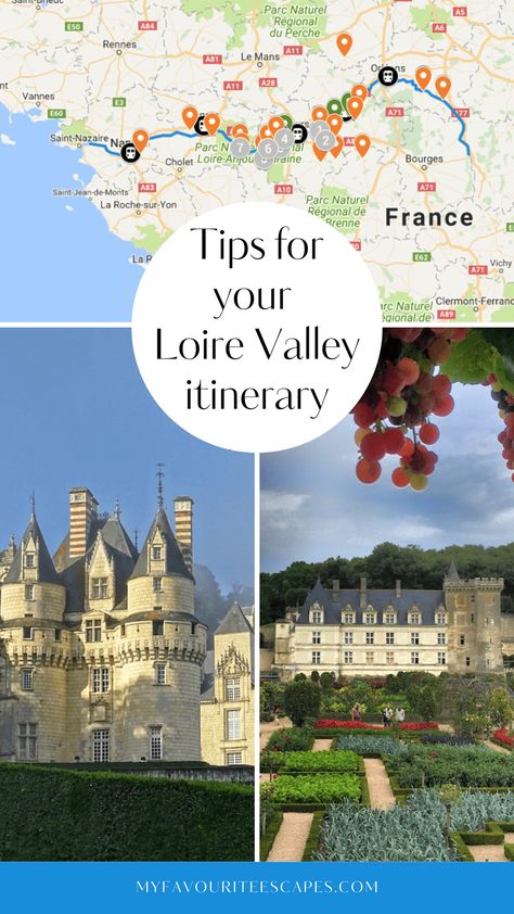 Loire Valley: castles map and itinerary suggestions to optimise your trip Loire Valley France Itinerary, Tours France Loire Valley, Christmas Castles, Loire Valley Castles, Castles France, France Holiday, Road Trip France, 2024 Travel, Loire Valley France