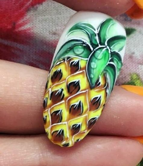 Nail Art Pineapple, Nails Of 2023, Nail Art Fruit, Summer Nails Art, Fruit Nail Designs, Pineapple Nails, Fruit Nail, Food Nails, Fruit Nail Art