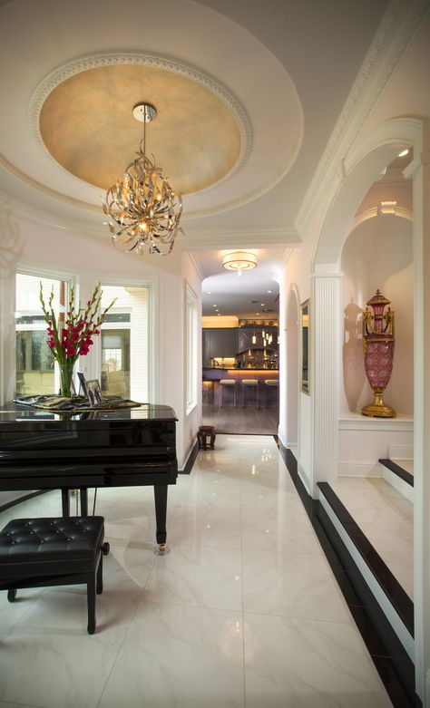 Elegant hallway with grand piano. Photo by Robin Victor Goetz / www.GoRVGP.com Piano Entryway, Elegant Hallway, Formal Decor, Piano Photo, Wet Felting Projects, Entryway Ideas, Grand Piano, Hallway Ideas, Wet Felting