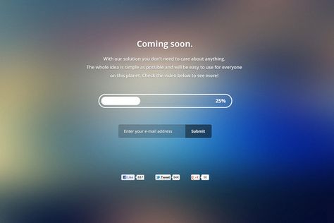 Tube - Landing page/coming soon page ~~ Tube is a simple coming soon / landing page for any web or mobile app. I've placed big title, short description, progress bar and input field for email here. This template is available with 5 different background. I've used them from free pack named "12 Bl… Coming Soon Landing Page, Ui Patterns, Progress Bar, Coming Soon Page, Web Themes, Ui Design Inspiration, Design App, Ui Inspiration, Web Template Design