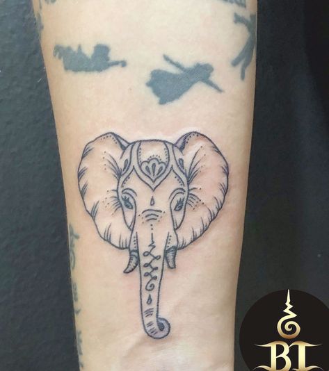 Done an elephant tattoo by  #bttattoo #bttattoothailand #thaitattoo #bangkoktattoo #bangkoktattooshop #bangkoktattoostudio #thailandtattoo #thailandtattooshop #thailand #bangkok #tattoo Small Thai Tattoo, Thai Elephant Tattoo, Indian Elephant Tattoo, Thai Tattoos, Bullet Tattoo, Mandala Elephant Tattoo, Pyramid Tattoo, Animal Tattoos For Women, Tattoo For Baby Girl