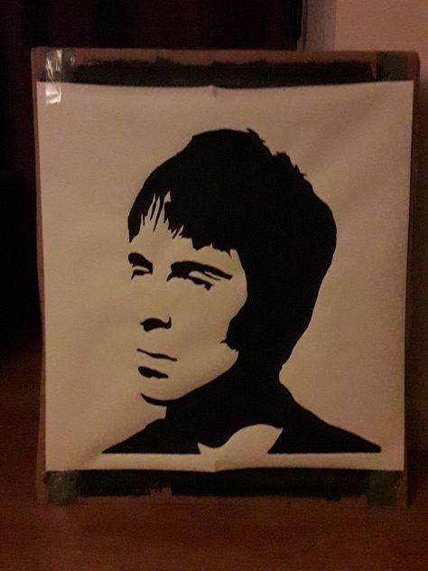 Liam Gallagher stencil painting by Roy Liam Gallagher Silhouette, Liam Gallagher Painting, Oasis Drawing Band, Oasis Drawing, Liam Gallagher Side Profile, Liam Gallagher Black And White, Oasis Live Forever, Tramp Stamps, Oasis Live