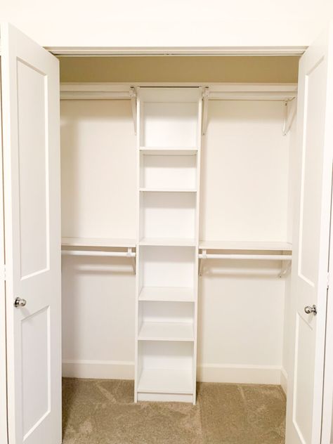 Custom Nursery Closet - IKEA Billy Bookcase Hack! | Just A Tina Bit Small Closet Renovation Diy, Ikea Bookshelf In Closet, Bookcase In Closet Ideas, Adjustable Shelving Closet, Wall In Closet Organization, Diy Closet With Bookshelves, Billy Closet Hack, Add Shelves To Closet, Bookshelf Closet Diy