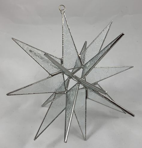 Excited to share the latest addition to my #etsy shop: 3D Hanging Stained Glass Moravian Star, Christmas Star Ornament, Clear Glue Chip Glass, 18 Point, Hanging Ornament, Stars, Gift, Wedding #clear #sculpture #star #decorative #stainedglass #moravian #glass #christmas #holiday Moravian Star Pattern, Clear Sculpture, Stained Glass Tree, Glass Tree Topper, Moravian Star, Hanging Stained Glass, Stained Glass Studio, Glass Tree, Clear Glue