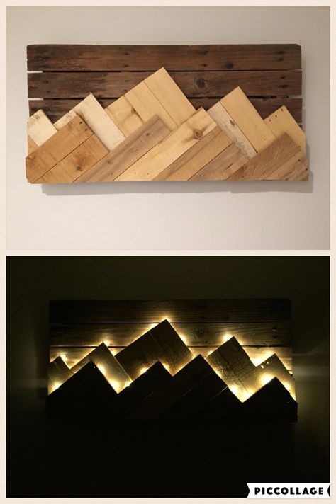 3d Mountain Wall Art, Mountain Wood Art, Mountain Wood Wall Art, Small Restaurant Design, Pallet Wall Shelves, Dream Dining Room, Wood Art Diy, Rustic Wood Decor, Pallet Wall Art