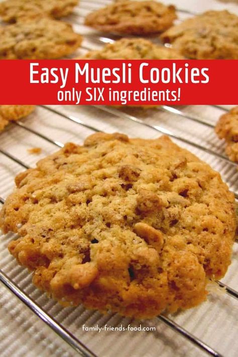 Super-simple, delicious muesli cookies from just 6 ingredients. Light, soft, crumbly melt-in-the-mouth cookies that are almost healthy enough for breakfast! Muesli Biscuits Recipe, Muesli Cookies Healthy, Muesli Cookies Recipe, Muslie Cookies, Recipes With Muesli, Muesli Cookies, Cakes Slices, Muesli Cereal, Healthy Biscuits