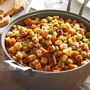 Sweet Potato Stuffing Recipe: How to Make It Sweet Potato Stuffing, Fall Slow Cooker, Potato Stuffing, Fall Slow Cooker Recipes, Thanksgiving Recipes Side Dishes, Hearty Dinner, Stuffing Recipes, Thanksgiving Sides, Thanksgiving Side Dishes