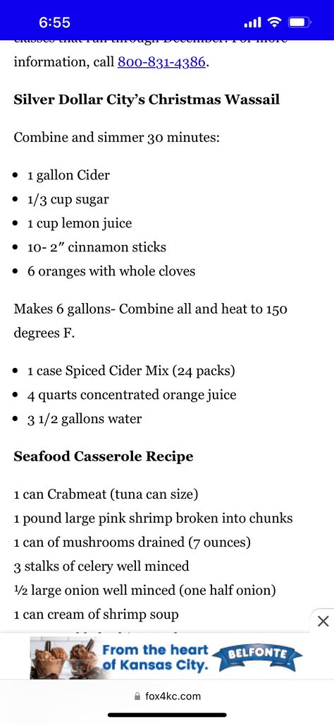 Silver Dollar City Wassail Recipe, Silver Dollar City Recipes, Spiced Cider Mix, Seafood Casserole Recipes, Wassail Recipe, Christmas Punch Recipes, Silver Dollar City, Christmas Punch, Spiced Cider