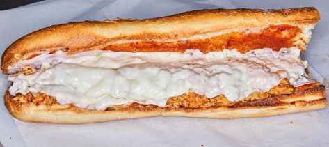 Artichoke Parm Sandwich, New York History, Hero Sandwich, Chicken Parm, Sandwich Shops, Best Sandwich, Soup And Sandwich, Marinara Sauce, Scrambled Eggs