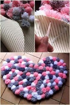 DIY Latch Hook Rug. Technique and step by step Diy Pom Pom Rug, Pompon Diy, Homemade Rugs, Diy Pom Poms, Pom Pom Rug, Diy Pom Pom, How To Make A Pom Pom, Diy Yarn Crafts, Latch Hook Rugs