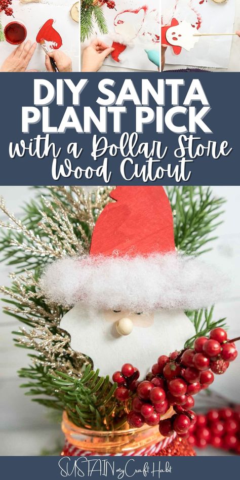 Craft a delightful Santa planter pick with affordable Dollar Tree wood cutouts and this step-by-step guide. A great way to add festive cheer. #sustainmycrafthabit #planterpickcraft #christmascraft Dollar Tree Wood Cutouts, Mason Jar Planter, K Crafts, Diy Santa, Christmas Crafts To Make, Blogger Design, Themed Crafts, Mason Jar Crafts, Jar Crafts