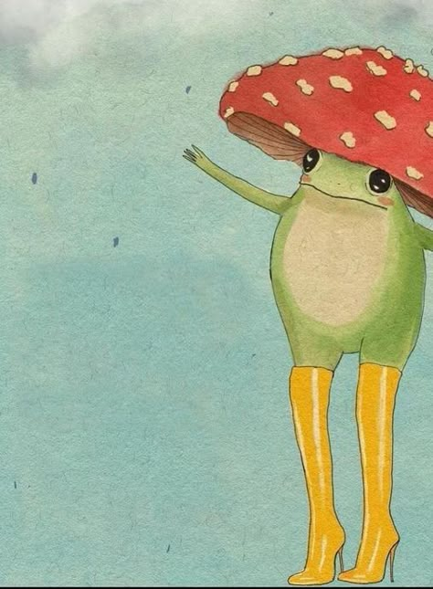 Best Friend Backgrounds, Friend Backgrounds, Simple Painting Ideas Aesthetic, Boots Wallpaper, Frog With Mushroom Hat, Frog With Mushroom, Frogs And Mushrooms, Frog And Mushroom, Aesthetic Frog