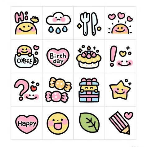 Kotak Bento, Handmade Bookmarks Diy, Homemade Stickers, Cute Easy Doodles, Black And White Stickers, Cute Food Drawings, Kids Notebook, Scrapbook Stickers Printable, Sticker Template