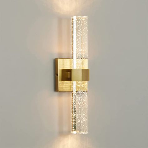 Epinl Gold Wall Sconce - Modern Crystal Bathroom Vanity Lighting Fixture 3000K LED Wall Mount Light for Bath Living Room Bedroom - - Amazon.com Luxury Wall Lights, Crystal Bathroom, Bedside Wall Lamp, Light Fixtures Bathroom Vanity, Crystal Wall Lighting, Led Wand, Crystal Wall Sconces, Modern Wall Lamp, Bathroom Sconces