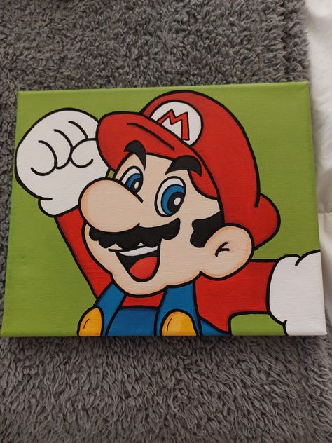 Easy Mario Painting, Simple Cartoon Paintings On Canvas, Mario Canvas Painting, Painting Ideas Cartoon Characters, Cartoon Paintings Easy Canvas, Cute Easy Paintings, Paint Inspo, Trippy Drawings, Coloring Art