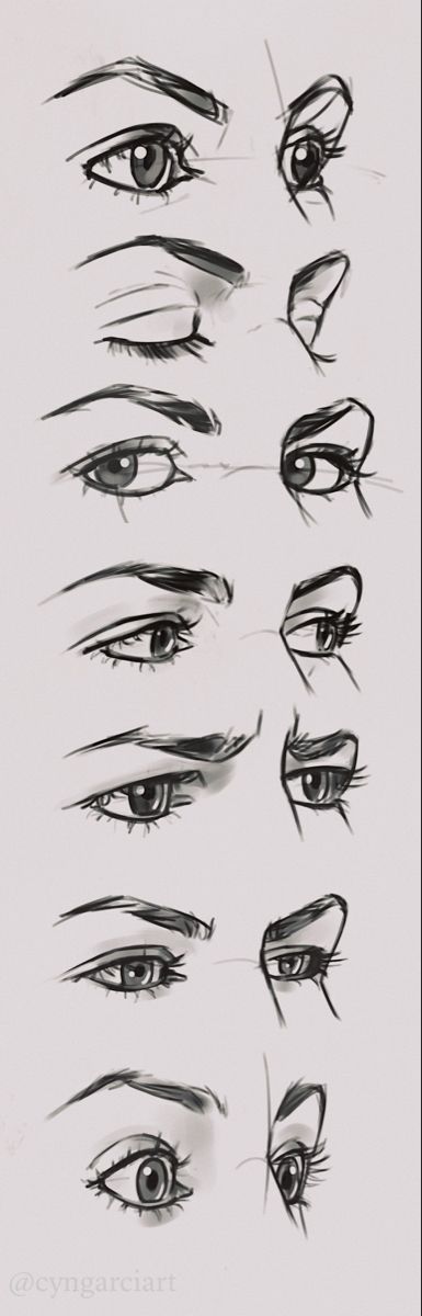 Different Eyes Expression Drawing, Face Movement Drawing, Eyes Practice Sketches, Human Eyes Sketches, Lips From Side Drawing, Eyes Drawing Looking Right, Drawing Eyes Looking Up, Masculine Eye Drawing Reference, Eye Movement Drawing