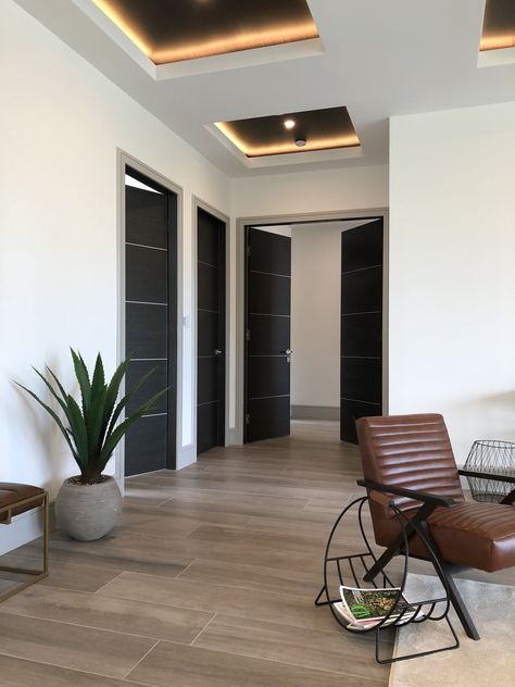 Dark Gray Interior Doors, Interior Door Black, Usi Interior, Modern Hallway Design, Interior Doors Modern, Grey Interior Doors, Modern Interior Doors, Pintu Interior, Flat Inspiration