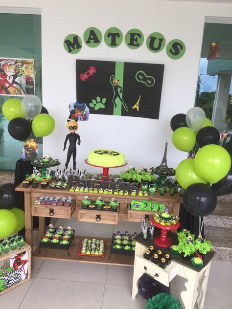 Cat Noir Birthday Party Ideas, Lady Buggy And Cat Noir, Cat Noir Birthday Party, Ladybug Party Ideas, Cat Noir And Ladybug, Double Birthday Parties, Miraculous Ladybug Party, Ladybug Cakes, Bubble Guppies Birthday