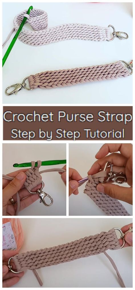 Crochet Purse Strap, Cordon Crochet, Modern Haken, Tote Crochet, Crochet Handles, Stretch Strap, Fabric Purse, Confection Au Crochet, Crochet Cord