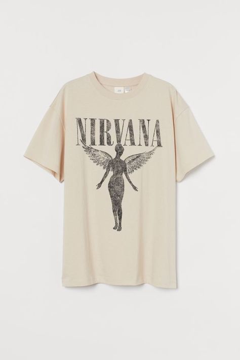 Nirvana Tshirt, Nirvana Tee, Nirvana Shirt, Beige T Shirts, T Shirt Png, Oversized T Shirt, Mixing Prints, Oversized Tee, Nirvana