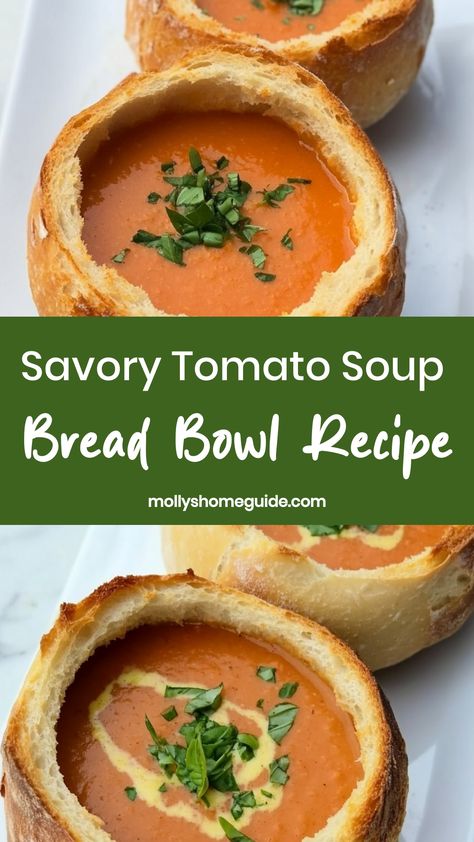 Indulge in the ultimate comfort food with our delicious tomato soup bread bowl recipe. This hearty dish is perfect for chilly days and will warm you up from the inside out. The combination of rich tomato soup and a crispy bread bowl creates a satisfying meal that your whole family will love. Whether you're hosting a cozy dinner or just looking for a comforting meal, our recipe is sure to hit the spot. Tomato Soup Bread Bowl, Soup Bread Bowl, Delicious Tomato Soup, Bread Bowl Soup, Soup Bread, Ibs Friendly Food, Best Tomato Soup, Bread Bowl Recipe, Soup Lovers