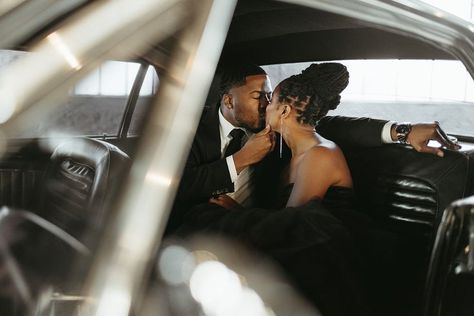 Old School Engagement Photoshoot, Wedding Mustang Car, Photoshoot With Classic Car, Car Photoshoot Couple Picture Ideas, Engagement Photoshoot With Car, 1950 Engagement Photos, Old School Car Photoshoot Black Couple, Engagement Photos Mustang, Wedding Pictures With Old Cars