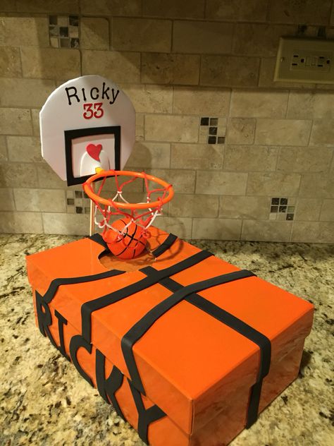 Valentine's Day Basketball box Valentine Box Ideas For School Basketball, Boys Valentine’s Day Box Ideas, Boys Sports Valentines Boxes, Basketball Valentines Boxes For Boys, Valentine Box Basketball, Basketball Valentines Ideas, Baseball Valentines Boxes, Valentine Box Unicorn, Basketball Valentine Boxes