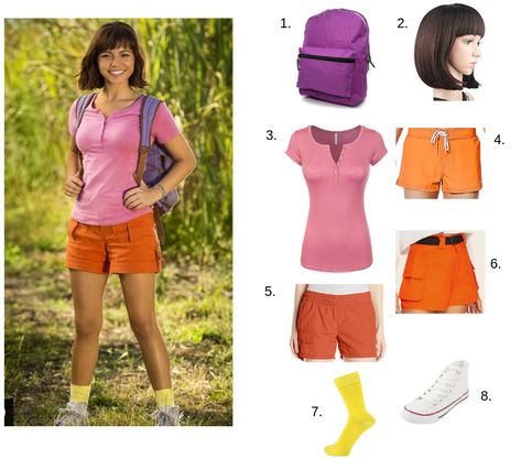 DIY Dora The Explorer Halloween Costume - South Lumina Style Dora Characters Costume, Diy School Halloween Costumes, Dora The Explorer Costume Women, Diy Dora Costume, Costume Ideas Character, Dora Costume Women, Hispanic Costume Ideas, Explorer Halloween Costume, Dora Cosplay