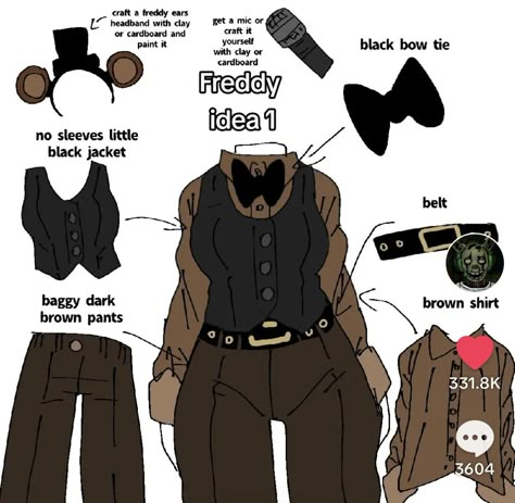 Genderbend Halloween Costumes, Freddy Fazbear Outfit, Freddy Fazbear Makeup, Fnaf Halloween Costumes, Freddy Fazbear Cosplay, Fnaf Cosplay Ideas, Fnaf Inspired Outfits, Fnaf Outfit Ideas, Fnaf Clothes