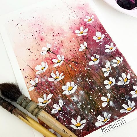 Watercolour Flower Field, Watercolour Meadow, Watercolor Meadow Landscape, Watercolor Meadow Flowers, Flower Meadow Watercolor, Foxgloves Watercolour, Oil Pastel Art, Meadow Flowers, Watercolor Sketchbook