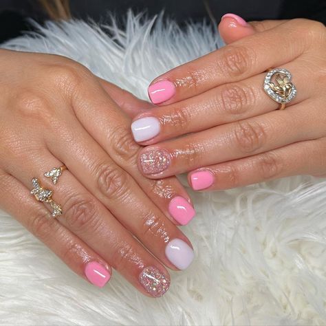 Classy Wedding Nails For Guest, Shalak Nail Ideas, Labor Nails, Pink Skittles, Glitter Dip Nails, Skittle Nails, Gel Overlay Nails, Acrylic Dip Nails, Short Pink Nails