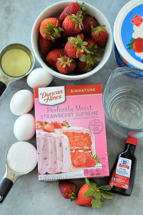 How to Make a Strawberry Box Cake Taste like a Bakery Cake · The Typical Mom Doctored Up Strawberry Box Cake, Desserts With Strawberry Cake Mix Boxes, Strawberry Box Cake Mix Recipes Ideas, Duncan Hines Strawberry Cake Mix Recipes, Strawberry Cake Recipe Box Easy, Strawberry Box Cake Mix Hacks, Box Cake Taste Like Bakery, Strawberry Box Cake, Strawberry Cake Mix Recipes