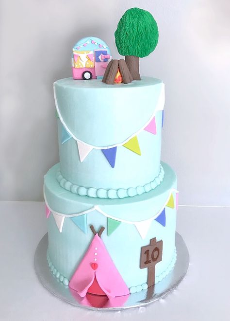 Camp Theme Birthday Cake, Glamping Themed Birthday Party, Camp Cake Birthday, Girl Camping Birthday Party, Glamping Cake, Glamping Birthday Cake, Glamping Birthday Cookies, Camping Birthday Cake, Campout Party