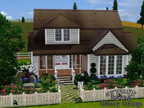 ayyuff's Beyaz Country Cottage -Furnished- Sims 4 Small Family Home, Sims3 House, Sims 3 Houses Ideas, Small Family Home, Sims 2 House, Cottage Nursery, Sims Inspiration, Sims Houses, Sims 4 House Building