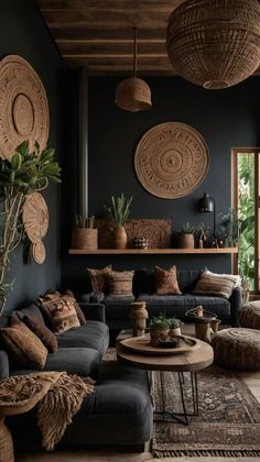 Dark Boho Decor, Dark Boho Living Room, Moody Living Room, Ad Inspiration, Boho Living Room Ideas, Dark Boho, Earthy Living Room, Dark Living Rooms, Earthy Home